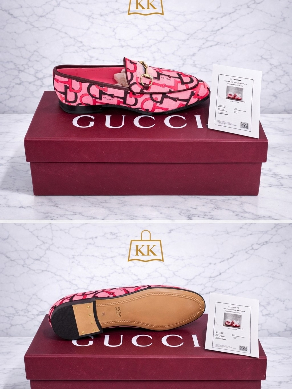 Gucci Pink & Black GG Canvas Horsebit Loafer